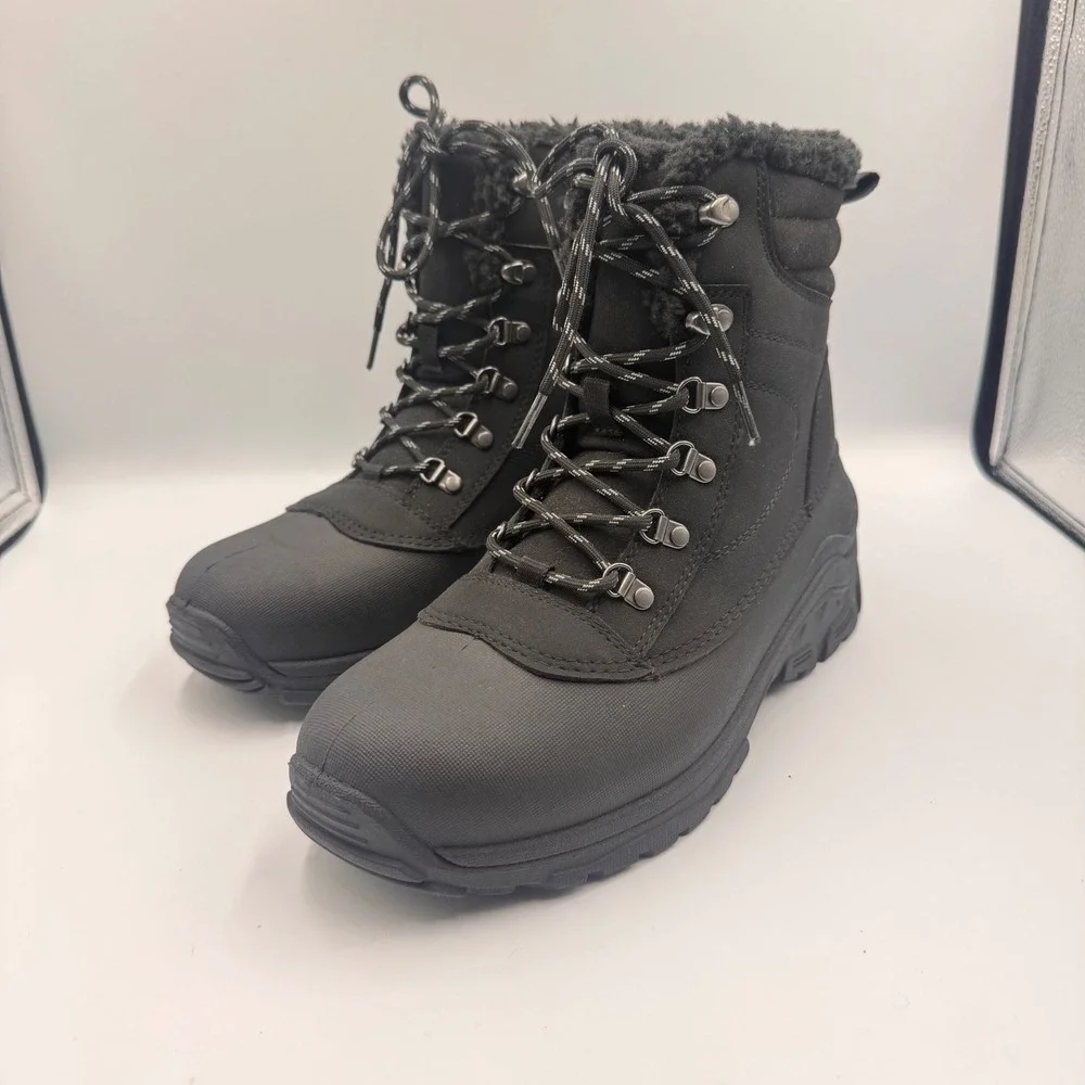 NEW Mens Black Winter Snow Boots Faux Fur Lined -30F Rated Size 9 New